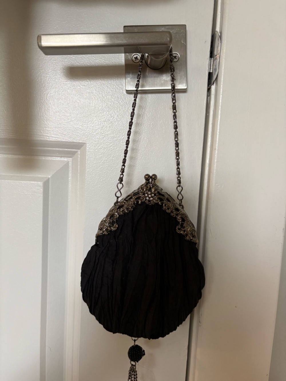 Carlo Fellini black ruched silk evening bag, vintage